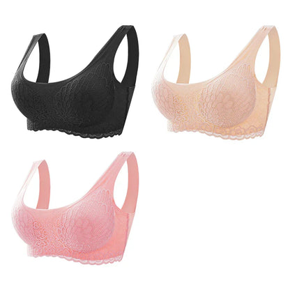 Sutiã Sem Costura Efeito Silicone de Renda  - Kit 3 Peças