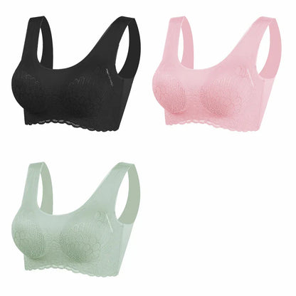 Sutiã Sem Costura Efeito Silicone de Renda  - Kit 3 Peças