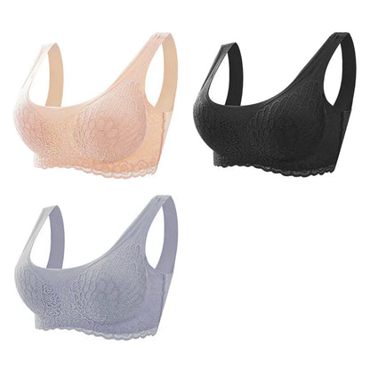 Sutiã Sem Costura Efeito Silicone de Renda  - Kit 3 Peças