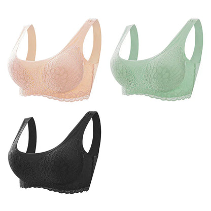 Sutiã Sem Costura Efeito Silicone de Renda  - Kit 3 Peças