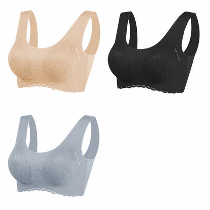 Sutiã Sem Costura Efeito Silicone de Renda  - Kit 3 Peças