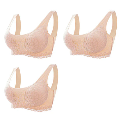 Sutiã Sem Costura Efeito Silicone de Renda  - Kit 3 Peças