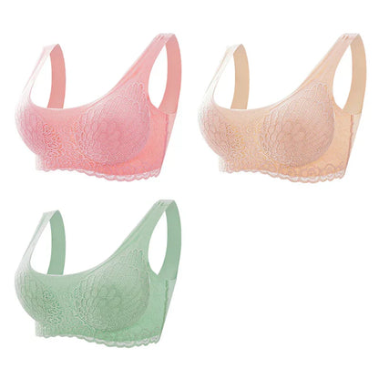 Sutiã Sem Costura Efeito Silicone de Renda  - Kit 3 Peças