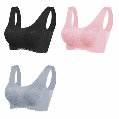 Sutiã Sem Costura Efeito Silicone de Renda  - Kit 3 Peças